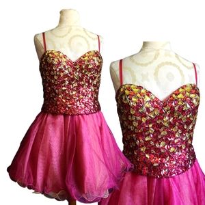 Dave And Johnny Bling  Jeweled Corset Mini Dress Puff Bottom Dress